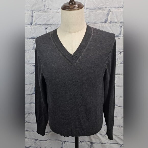 Christian Dior Men's V-Neck Sweater Pullover Ribbed100% Wool Gray Italy Small - Picture 1 of 16